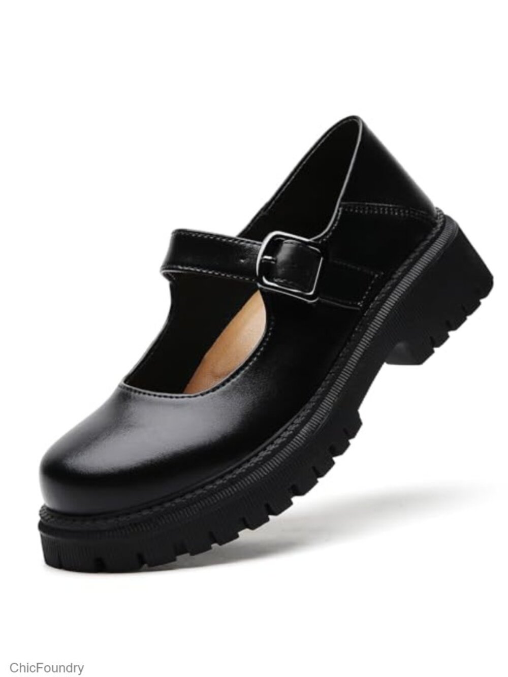 XMM Women's Platform Mary Jane Shoes Leather Round Toe Non-Slip Flats Comfort
